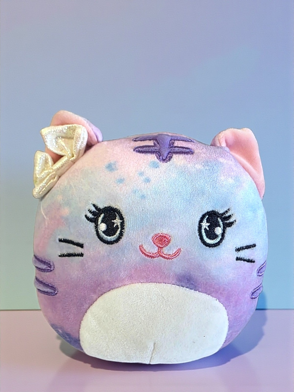 Squishmallows Kellytoy Pastel Cat Plush Purple Blue Tie Dye Stuffed Animal